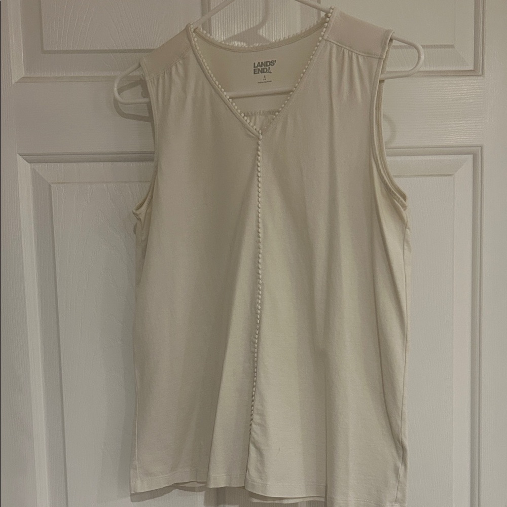 Lands' End Women's White V-Neck Tank Top